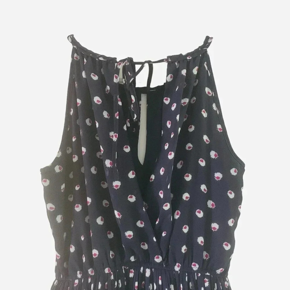 Maison Jules Size XS Sheer Pleated Eyelet Maxi Dress Navy Pink Boho - Picture 6 of 8